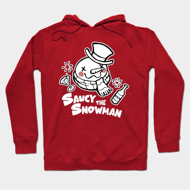 Saucy The Snowman - Frosty Humor - White Outlined Version Hoodie by Nat Ewert Art